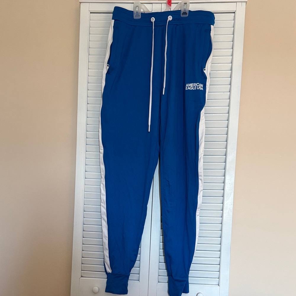 American Eagle Outfitters Royal Blue Joggers with White Stripes